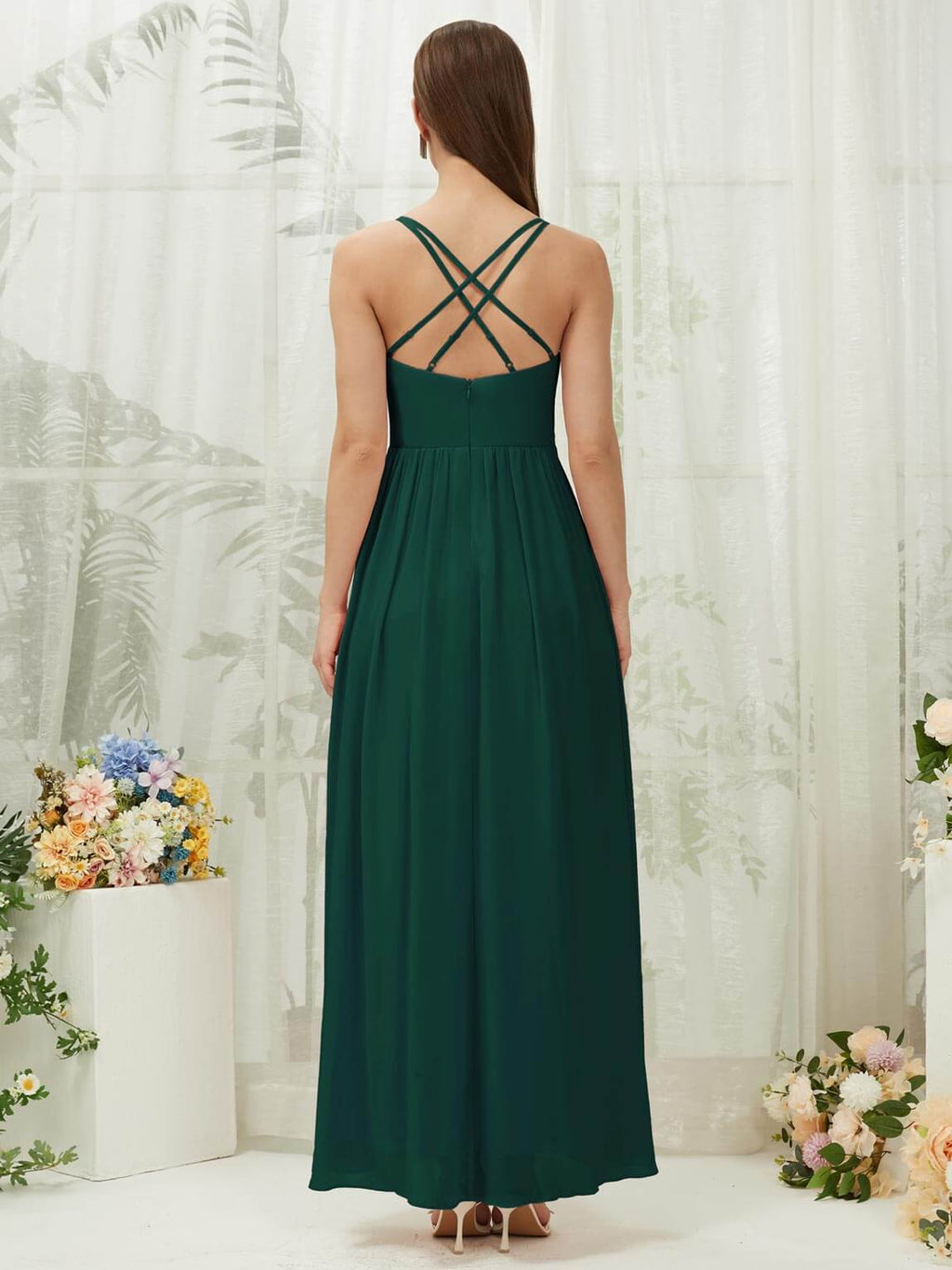 NZ Bridal Chiffon Emerald Green High Low Slit bridesmaid dresses 01691es Esme a