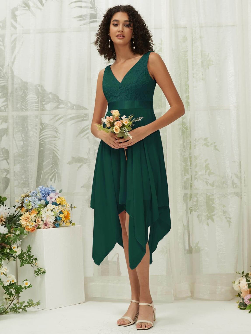 NZ Bridal Chiffon Emerald Green V Neck bridesmaid dresses 00207ep Evie a