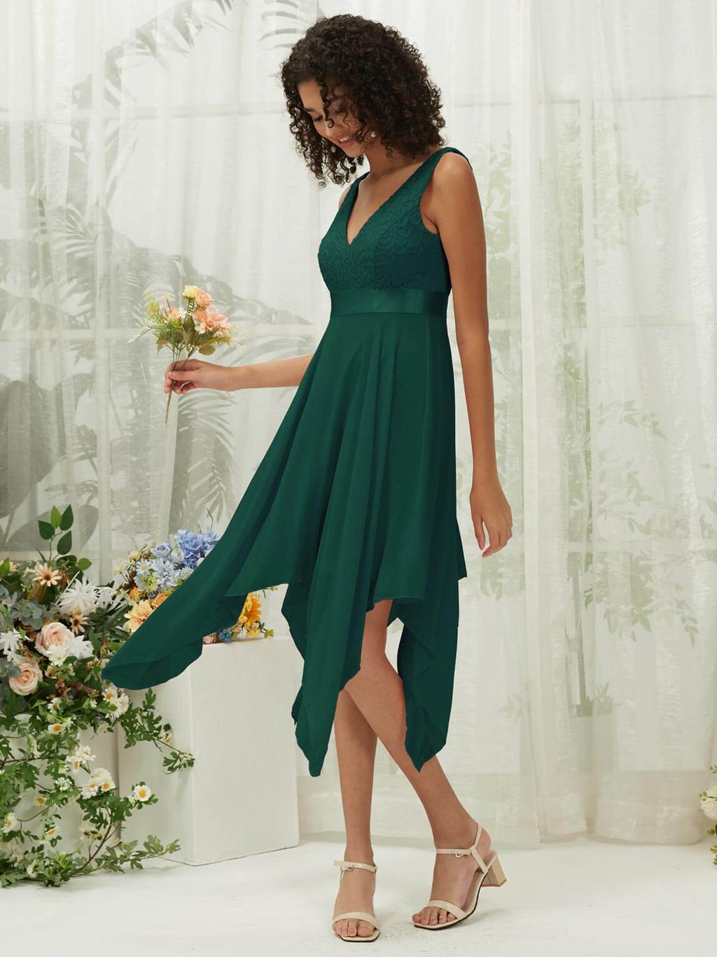 NZ Bridal Chiffon Emerald Green V Neck bridesmaid dresses 00207ep Evie a