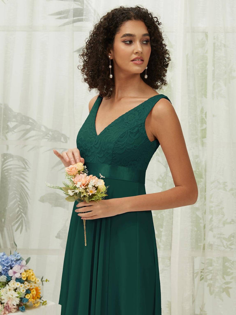 NZ Bridal Chiffon Emerald Green V Neck bridesmaid dresses 00207ep Evie d