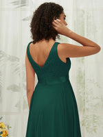 NZ Bridal Chiffon Emerald Green V Neck bridesmaid dresses 00207ep Evie detail1