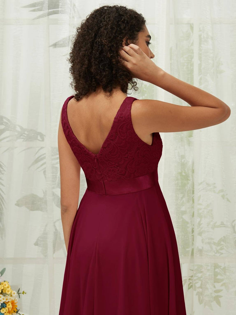 NZ Bridal Chiffon Lace Burgundy Midi Length bridesmaid dresses 00207ep Evie detail1