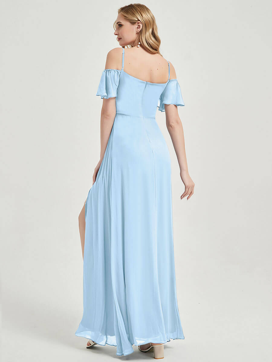 NZ Bridal Cornflower Blue Off Shoulder Chiffon Maxi bridesmaid dresses 00237es Sue a