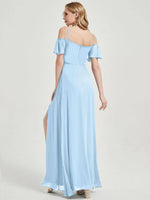 NZ Bridal Cornflower Blue Off Shoulder Chiffon Maxi bridesmaid dresses 00237es Sue b