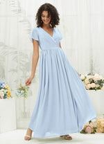 NZ Bridal Cornflower Blue Pleated Chiffon Bridesmaid Dress R0107 Harow c