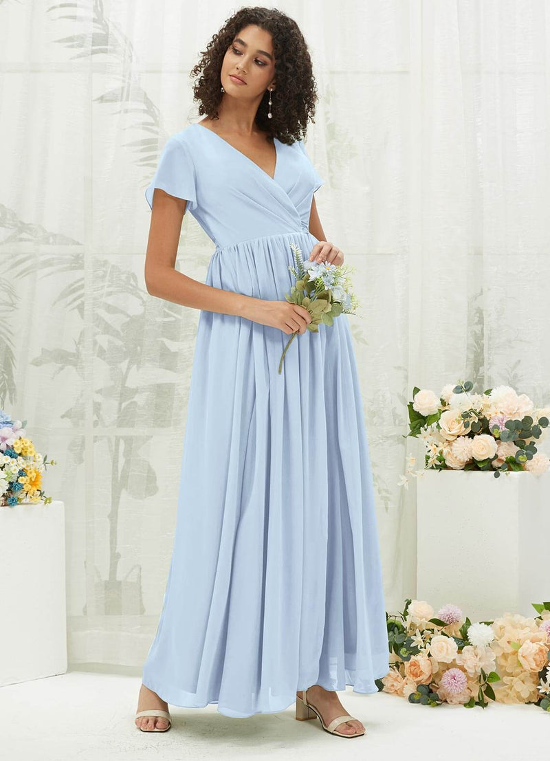 NZ Bridal Cornflower Blue Pleated Chiffon Bridesmaid Dress R0107 Harow d