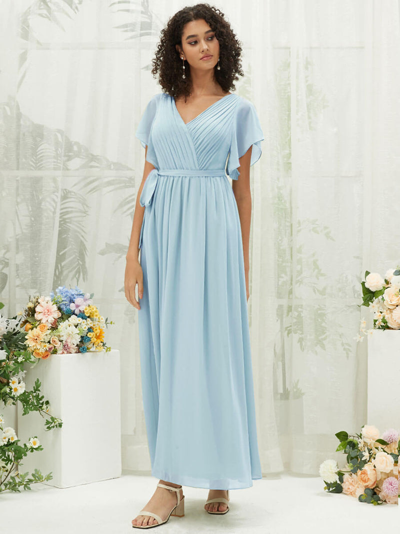 NZ Bridal Cornflower Blue Pleated Chiffon bridesmaid dresses 0164aEE Mila a