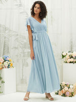 NZ Bridal Cornflower Blue Pleated Chiffon bridesmaid dresses 0164aEE Mila c