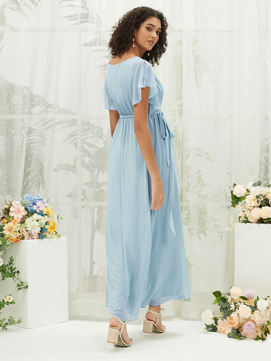 NZ Bridal Cornflower Blue Pleated Chiffon bridesmaid dresses 0164aEE Mila a