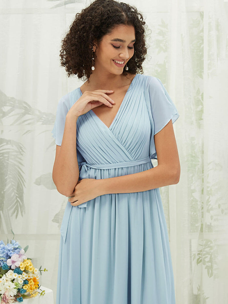 NZ Bridal Cornflower Blue Pleated Chiffon bridesmaid dresses 0164aEE Mila detail1
