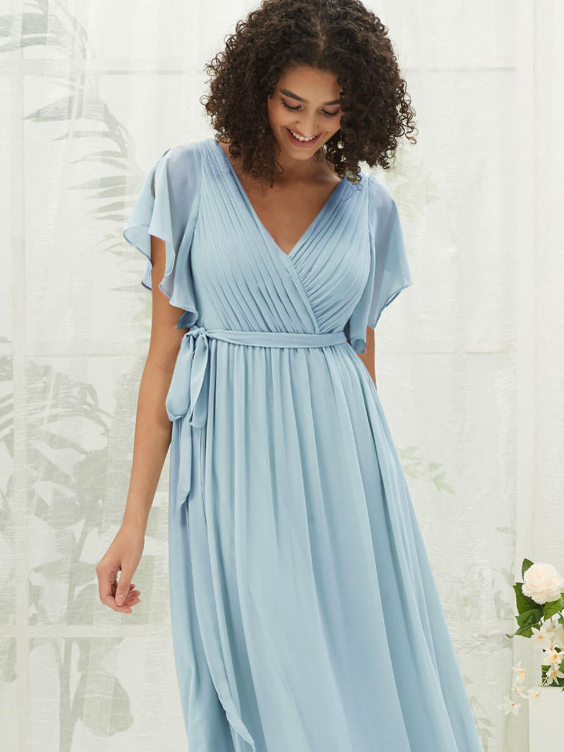 NZ Bridal Cornflower Blue Pleated Chiffon bridesmaid dresses 0164aEE Mila detail2