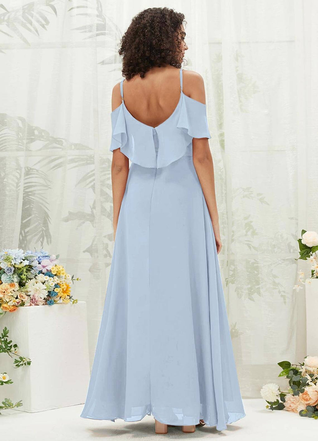 NZ Bridal Cornflower Blue Ruffle Sleeves Bridesmaid Dress AM31003 Fiena a