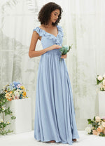  NZ Bridal Cornflower Blue Ruffle V Neck Chiffon Bridesmaid Dress R3702 Valerie c