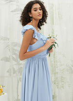  NZ Bridal Cornflower Blue Ruffle V Neck Chiffon Bridesmaid Dress R3702 Valerie d