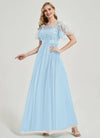 NZ Bridal Cornflower Blue Sequin Tulle Short Sleeves Prom Dress 00904EP Miyuki a