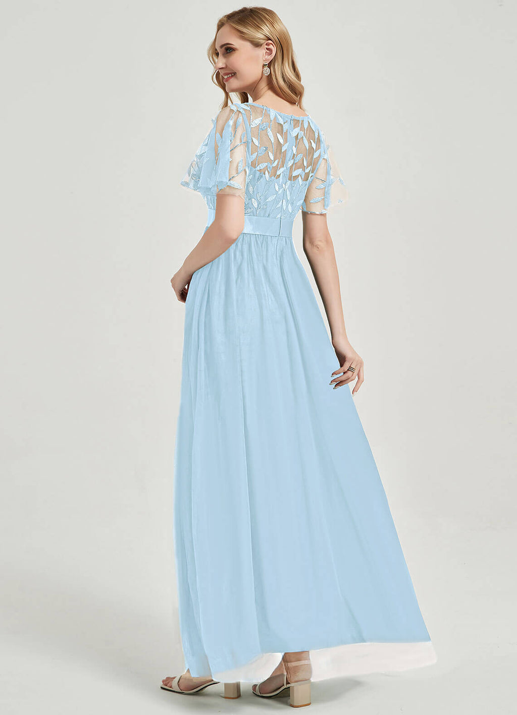 NZ Bridal Cornflower Blue Sequin Tulle Short Sleeves Prom Dress 00904EP Miyuki a