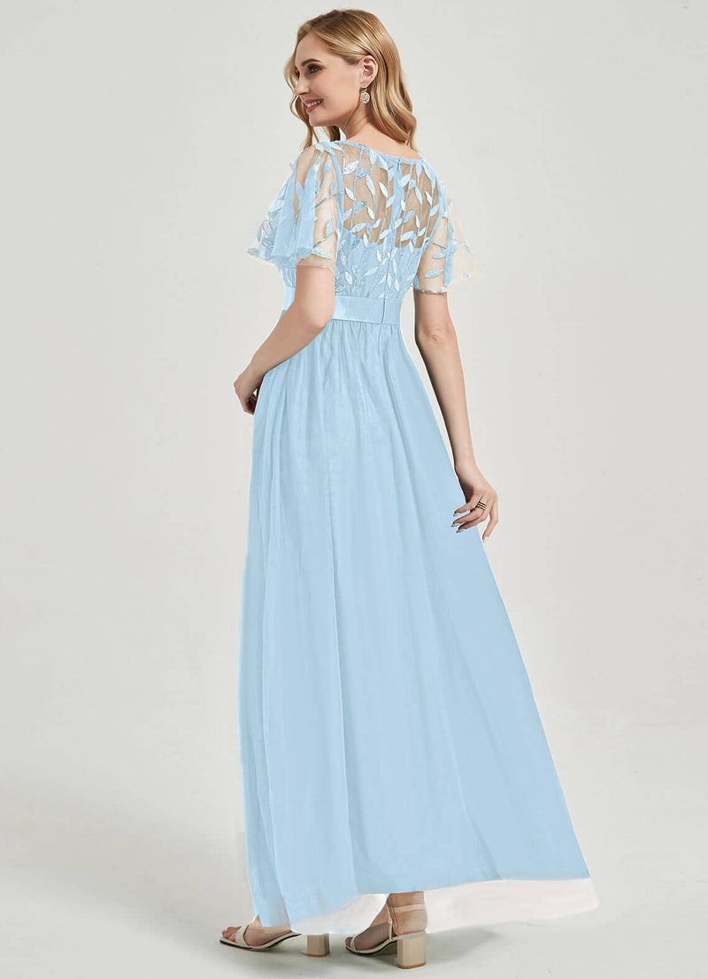 NZ Bridal Cornflower Blue Sequin Tulle Short Sleeves Prom Dress 00904EP Miyuki b