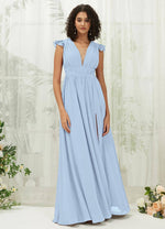 NZ Bridal Cornflower Blue Slit Chiffon Bridesmaid Dress R0410 Collins a