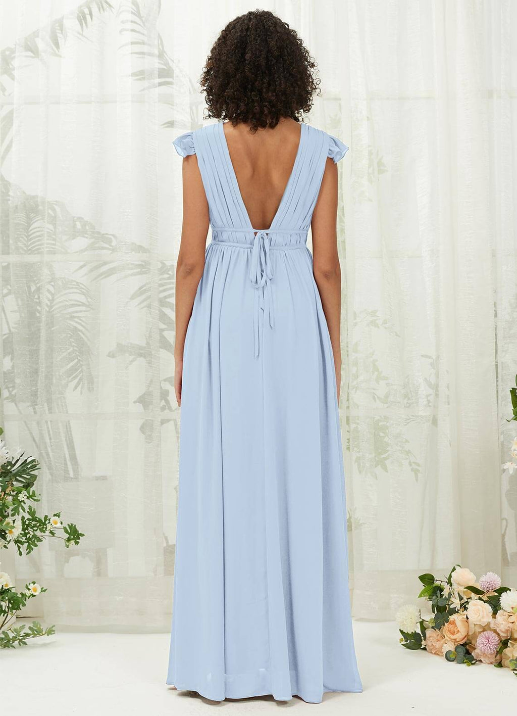 NZ Bridal Cornflower Blue Slit Chiffon Bridesmaid Dress R0410 Collins a