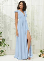 NZ Bridal Cornflower Blue Slit Chiffon Bridesmaid Dress R0410 Collins c