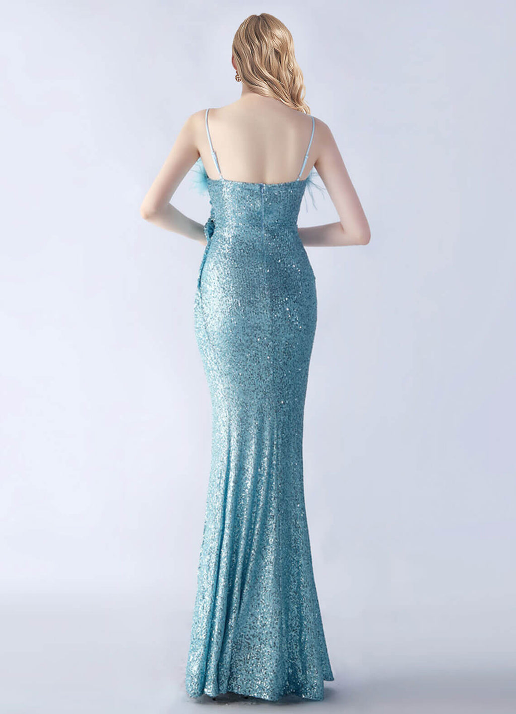 NZ Bridal Cornflower Blue Spaghetti Slit Sequin Mermaid Prom Dress 31365 Sadie a