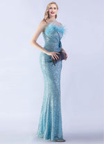 NZ Bridal Cornflower Blue Spaghetti Slit Sequin Mermaid Prom Dress 31365 Sadie c