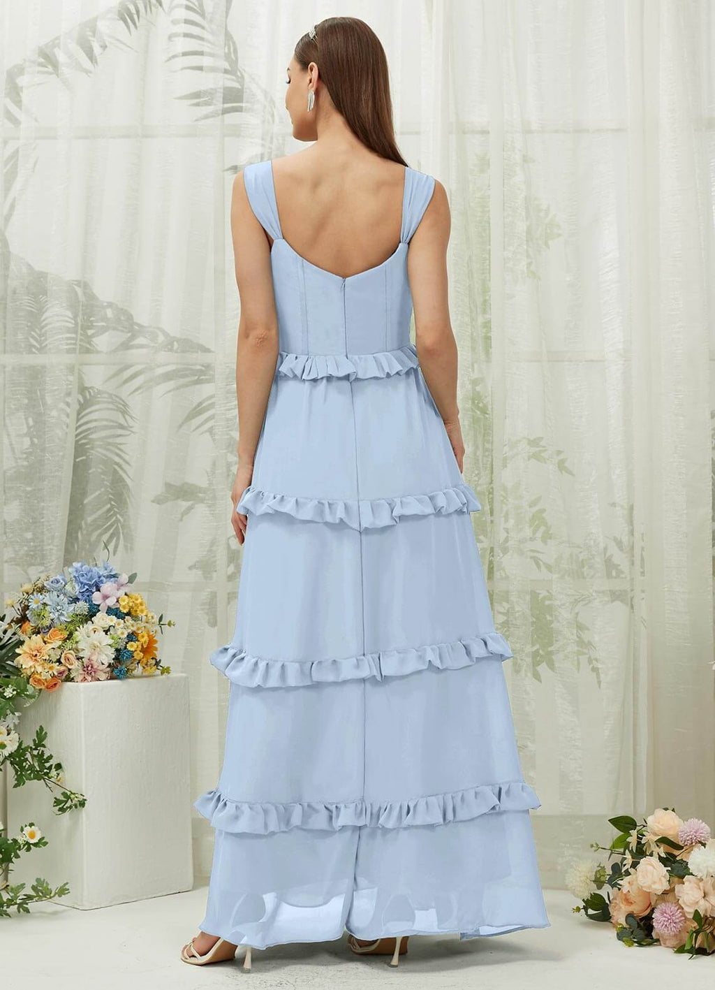 NZ Bridal Cornflower Blue Straps Chiffon Bridesmaid Dress R3701 Sloane a