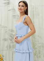 NZ Bridal Cornflower Blue Straps Chiffon Bridesmaid Dress R3701 Sloane detail1