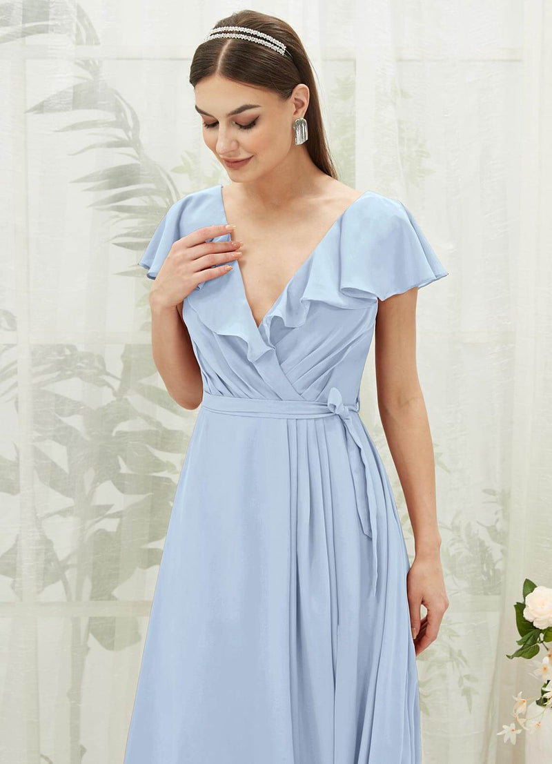NZ Bridal Cornflower Blue V Neck Chiffon Bridesmaid Dress AZ31002 Jael c