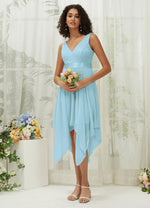 NZ Bridal Cornflower Blue V Neck Chiffon bridesmaid dresses 00207ep Evie a