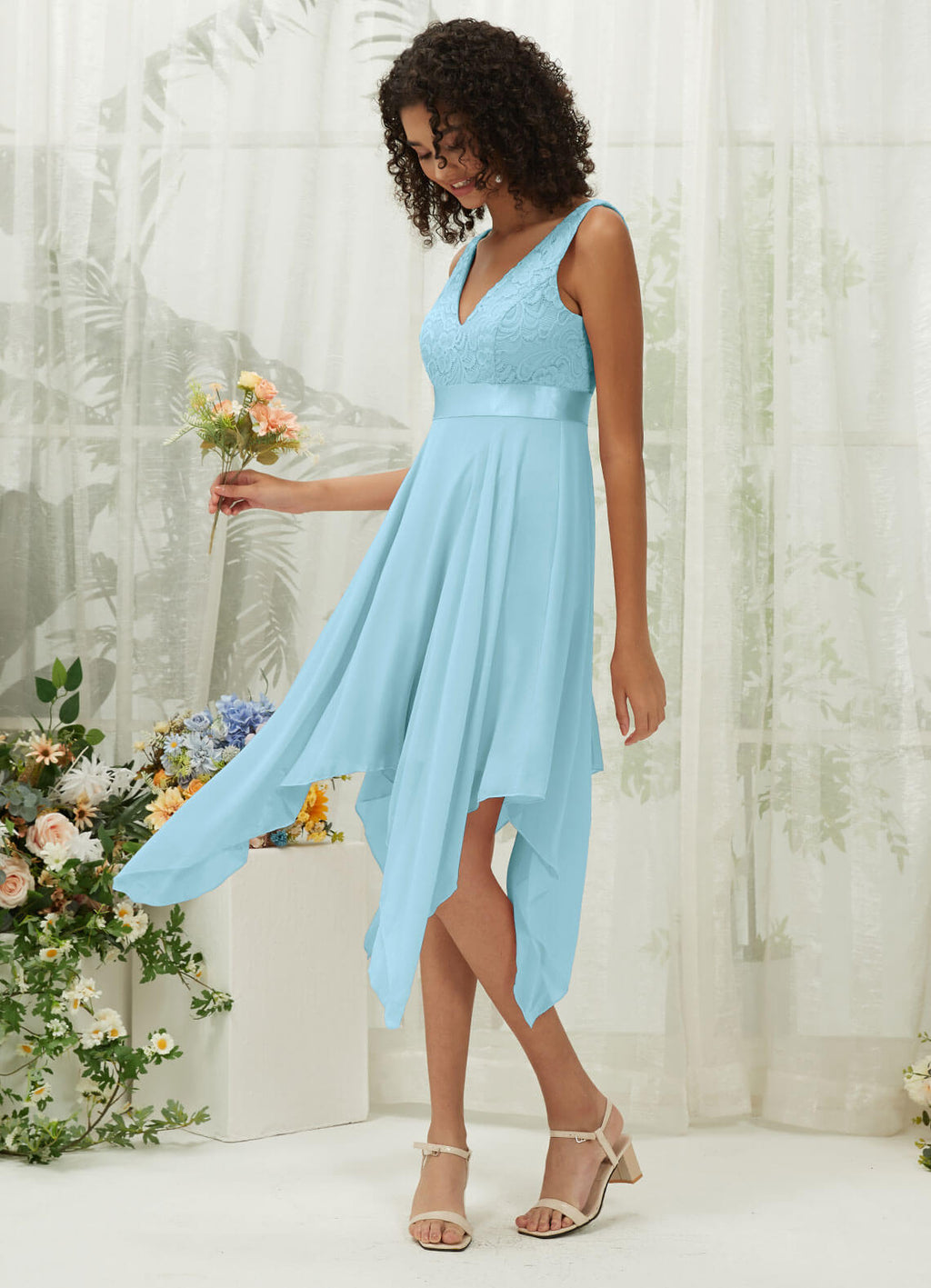 NZ Bridal Cornflower Blue V Neck Chiffon bridesmaid dresses 00207ep Evie a