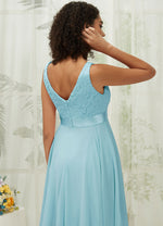 NZ Bridal Cornflower Blue V Neck Chiffon bridesmaid dresses 00207ep Evie detail1