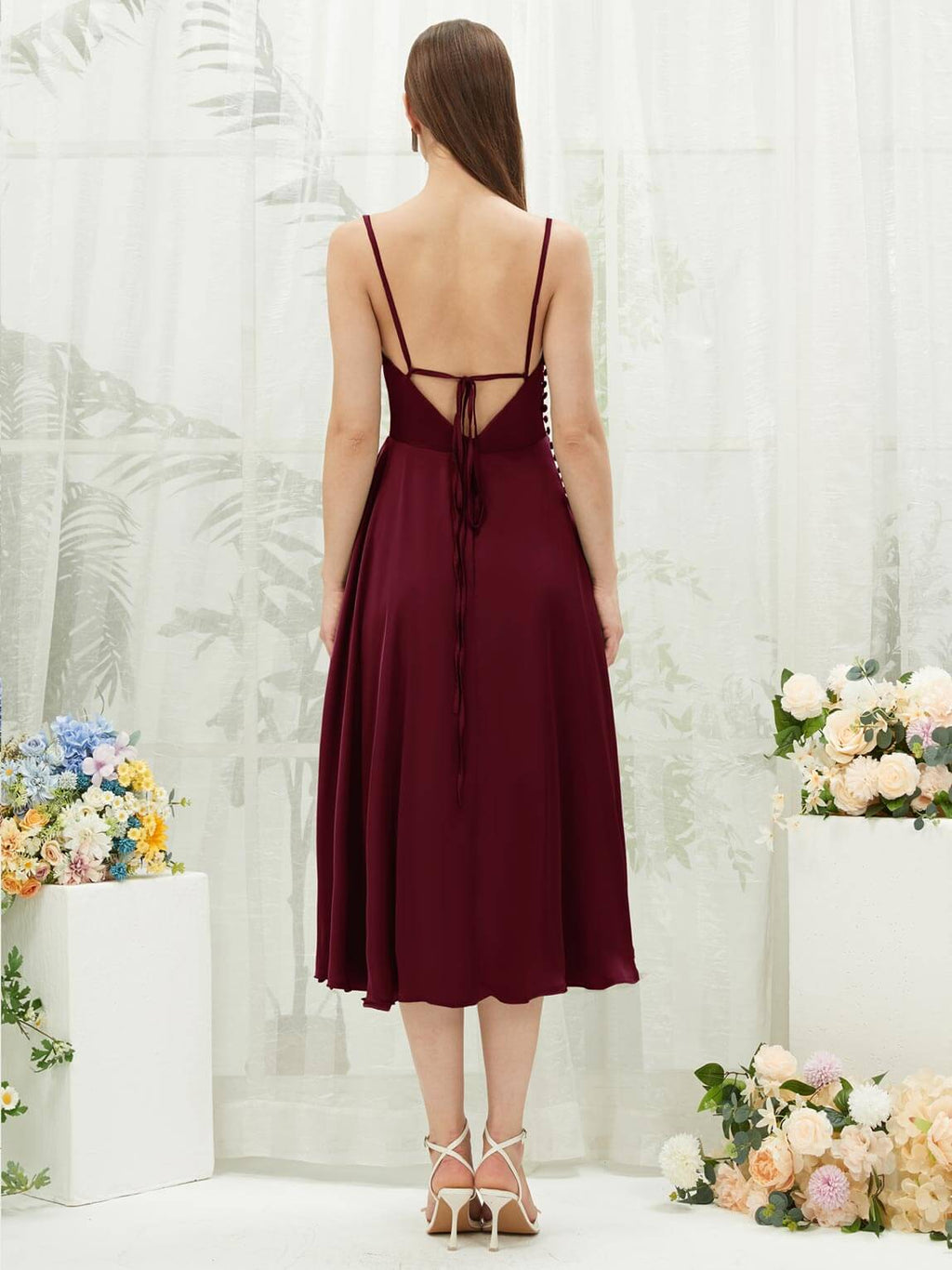 NZ Bridal Cowl Neck Satin Tea Length bridesmaid dresses AA30511 Ceci  Burgundy a