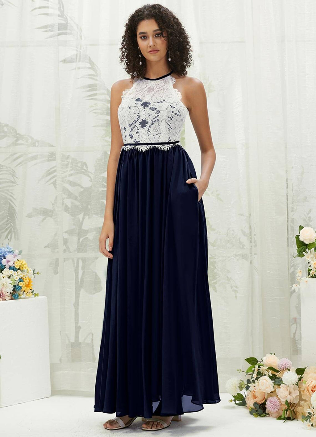 NZ Bridal Dark Navy Chiffon Maxi bridesmaid dresses with Pocket TC0426 Heidi a