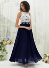 NZ Bridal Dark Navy Chiffon Maxi bridesmaid dresses with Pocket TC0426 Heidi c