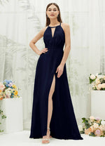 NZ Bridal Dark Navy Chiffon Slit Maxi bridesmaid dresses AZ3100 Evalleen a