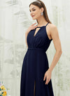 NZ Bridal Dark Navy Chiffon Slit Maxi bridesmaid dresses AZ3100 Evalleen  d