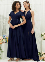NZ Bridal Dark Navy Chiffon Slit Maxi bridesmaid dresses AZ3100 Evalleen g