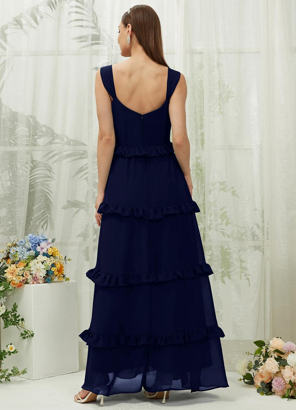 NZ Bridal Dark Navy Chiffon Tiered Maxi bridesmaid dresses R3701 Sloane a