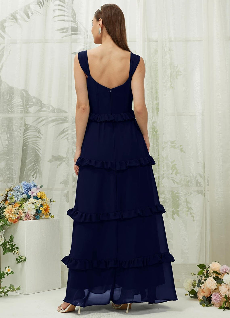 NZ Bridal Dark Navy Chiffon Tiered Maxi bridesmaid dresses R3701 Sloane b