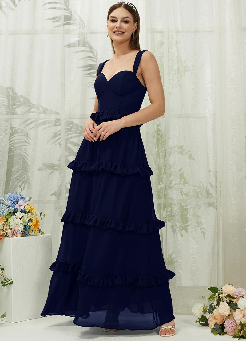 NZ Bridal Dark Navy Chiffon Tiered Maxi bridesmaid dresses R3701 Sloane d