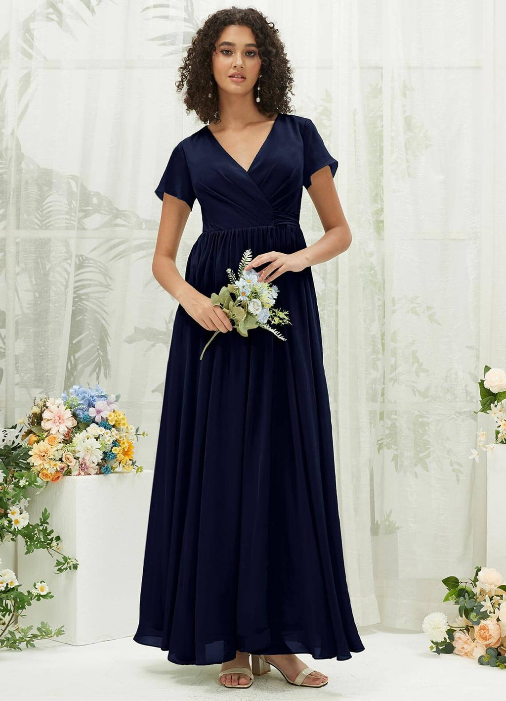 NZ Bridal Dark Navy Chiffon V Neck bridesmaid dresses R0107 Harow a