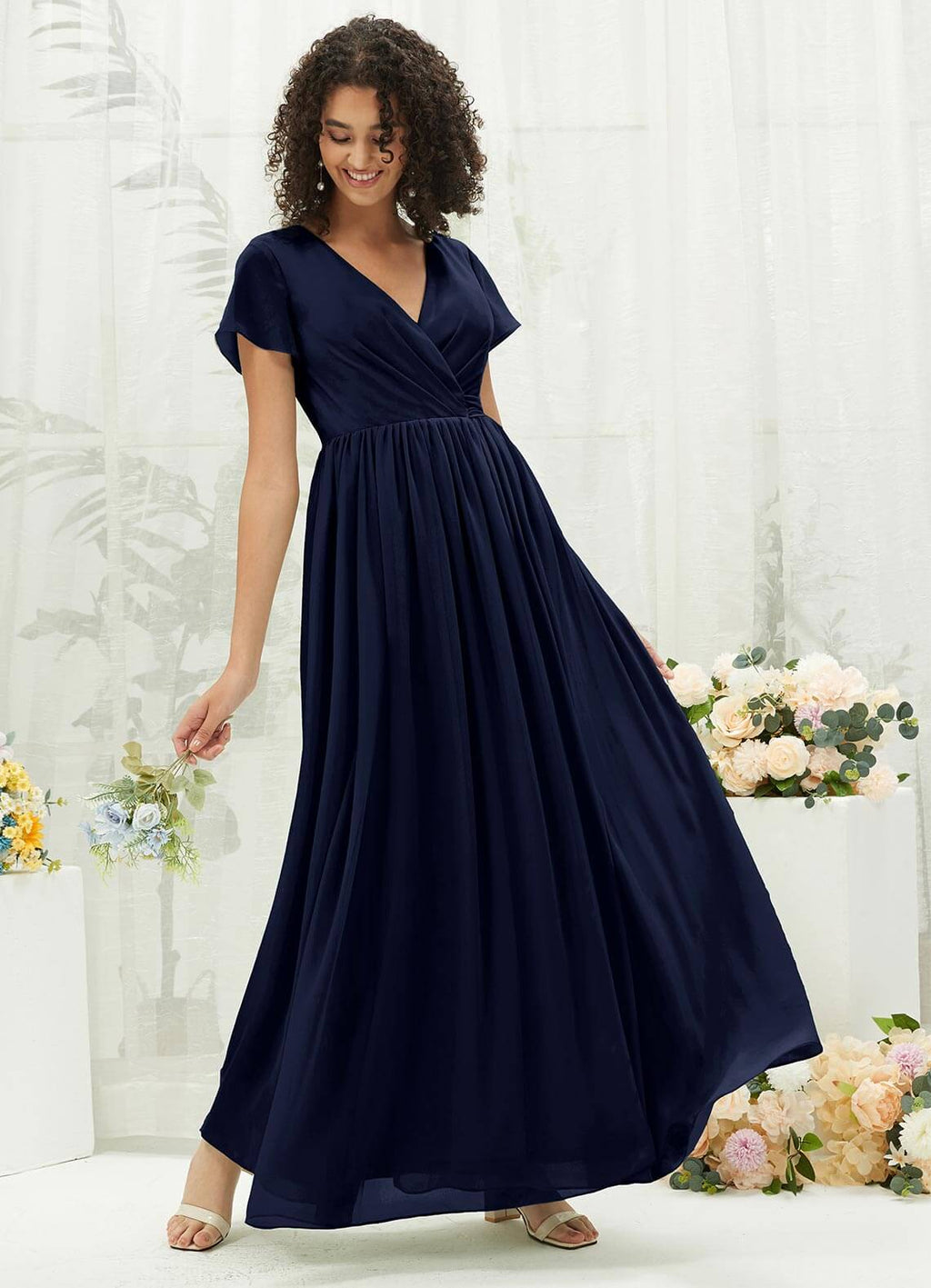 NZ Bridal Dark Navy Chiffon V Neck bridesmaid dresses R0107 Harow a