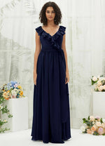 NZ Bridal Dark Navy Cross Straps Chiffon Maxi bridesmaid dresses R3702 Valerie a