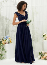 NZ Bridal Dark Navy Cross Straps Chiffon Maxi bridesmaid dresses R3702 Valerie c