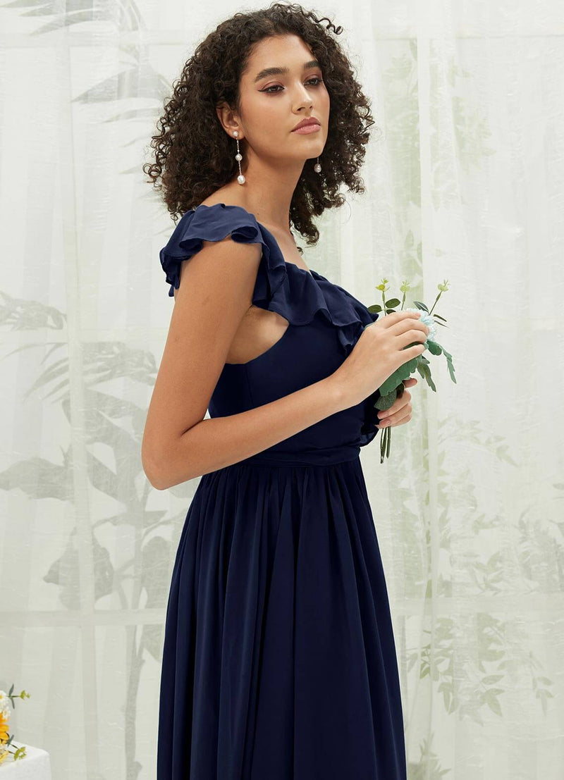 NZ Bridal Dark Navy Cross Straps Chiffon Maxi bridesmaid dresses R3702 Valerie d