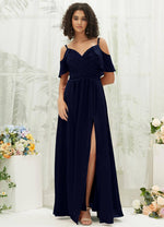 NZ Bridal Dark Navy Ruffle Cold Shoulder Chiffon bridesmaid dresses AM31003 Fiena a