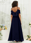 NZ Bridal Dark Navy Ruffle Cold Shoulder Chiffon bridesmaid dresses AM31003 Fiena b