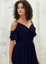 NZ Bridal Dark Navy Ruffle Cold Shoulder Chiffon bridesmaid dresses AM31003 Fiena d