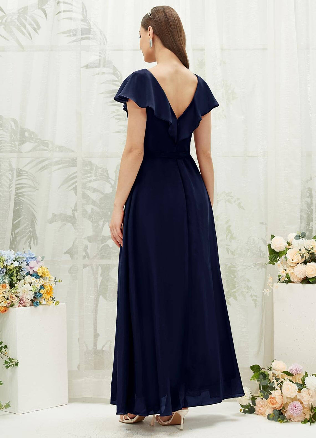 NZ Bridal Dark Navy Ruffle Sleeve Chiffon Wrap bridesmaid dresses AZ31002 Jael a